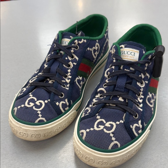 Gucci Men’s Navy and Green Logo Sneakers - Picture 1 of 12